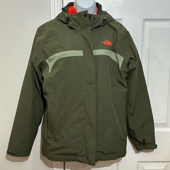 The North Face 3 in 1 triclimate women’s Army Green Orange winter jacket size L - Picture 2 of 16